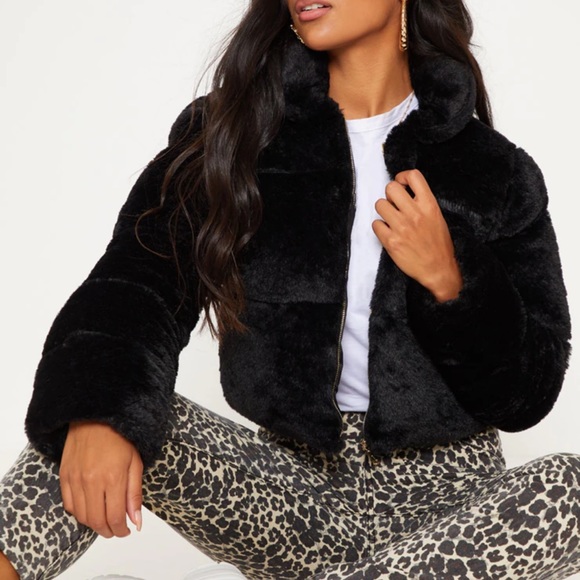PrettyLittleThing Jackets & Blazers - BLACK FUR PUFFER JACKET